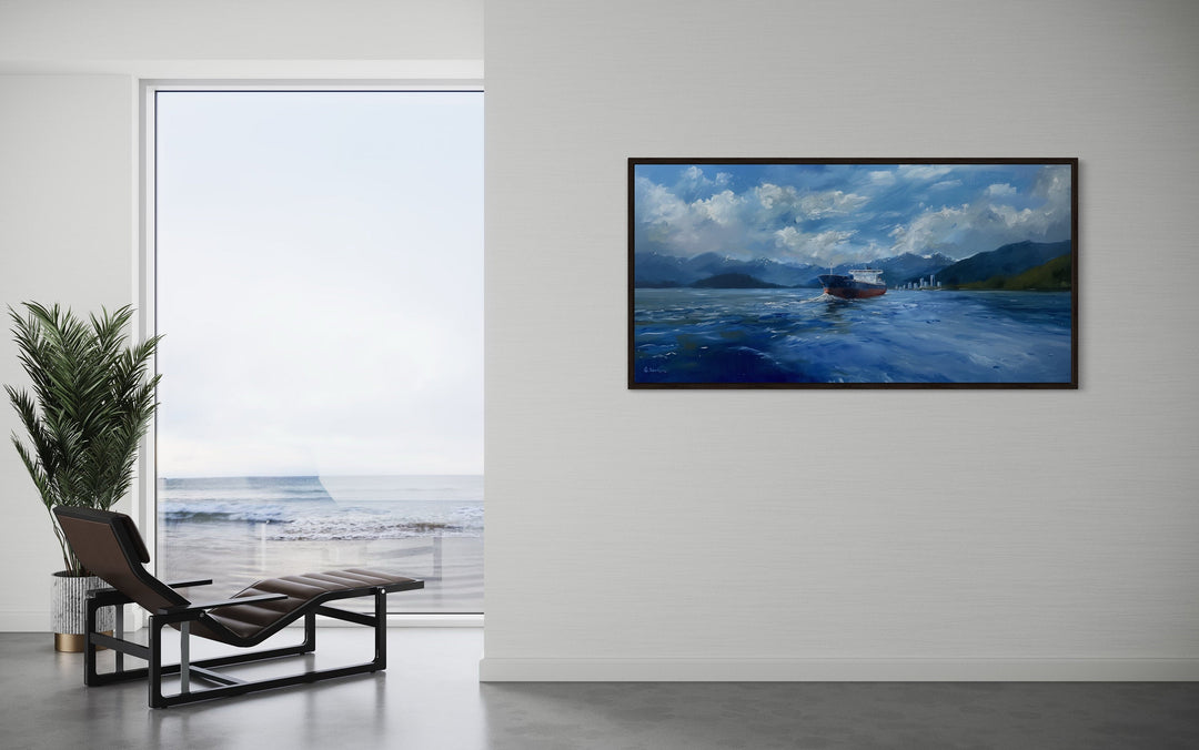 Modern Ship Painting - Framed Canvas Art | Nautical Wall Decor for Coastal Home