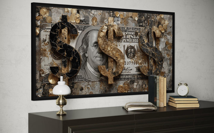 Money Wall Art – Luxury Gold Coin Canvas, Executive Office Decor & Modern Masculine Art for Men