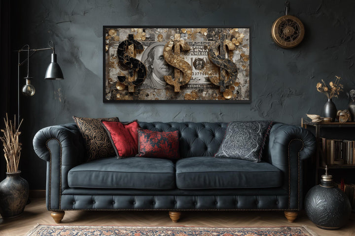 Money Wall Art – Luxury Gold Coin Canvas, Executive Office Decor & Modern Masculine Art for Men