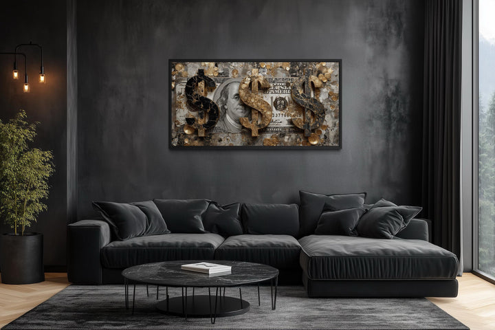 Money Wall Art – Luxury Gold Coin Canvas, Executive Office Decor & Modern Masculine Art for Men