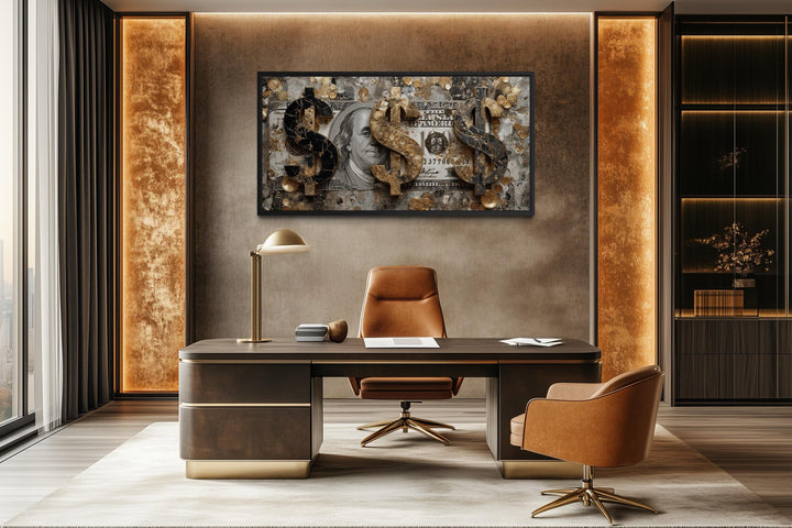 Money Wall Art – Luxury Gold Coin Canvas, Executive Office Decor & Modern Masculine Art for Men