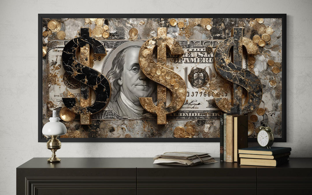 Money Wall Art – Luxury Gold Coin Canvas, Executive Office Decor & Modern Masculine Art for Men