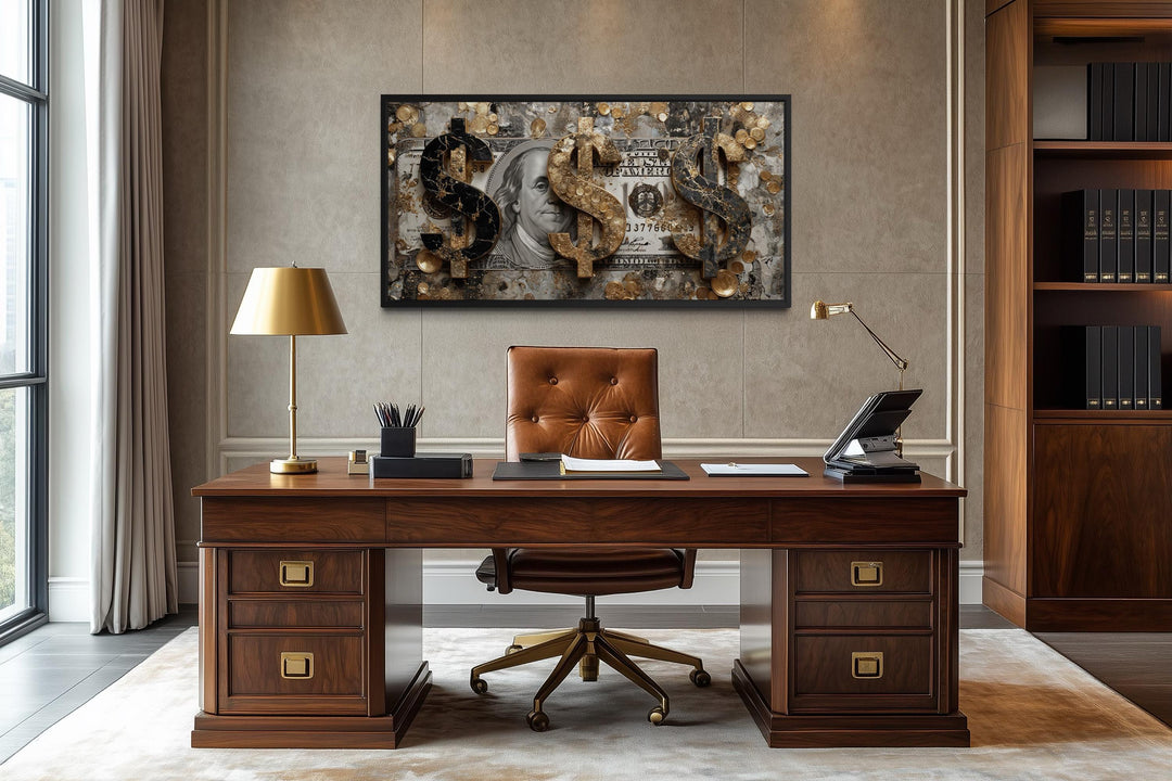 Money Wall Art – Luxury Gold Coin Canvas, Executive Office Decor & Modern Masculine Art for Men