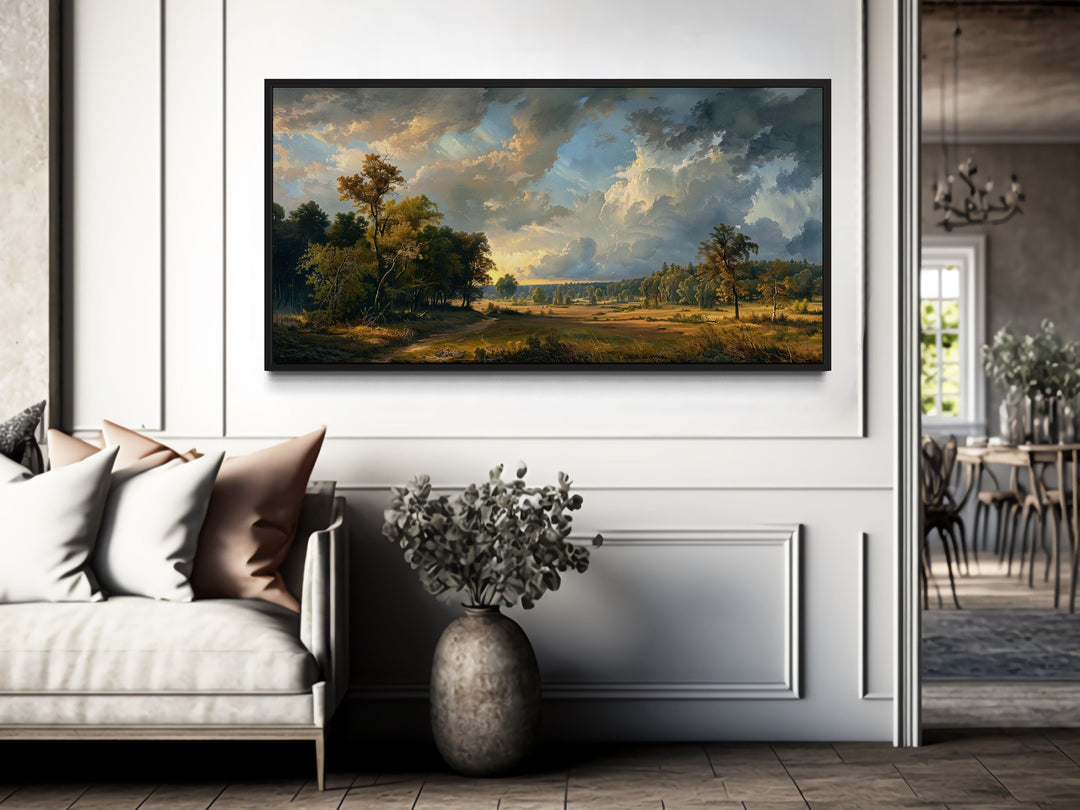 Moody Antique Style Landscape Painting Framed Canvas Wall Art