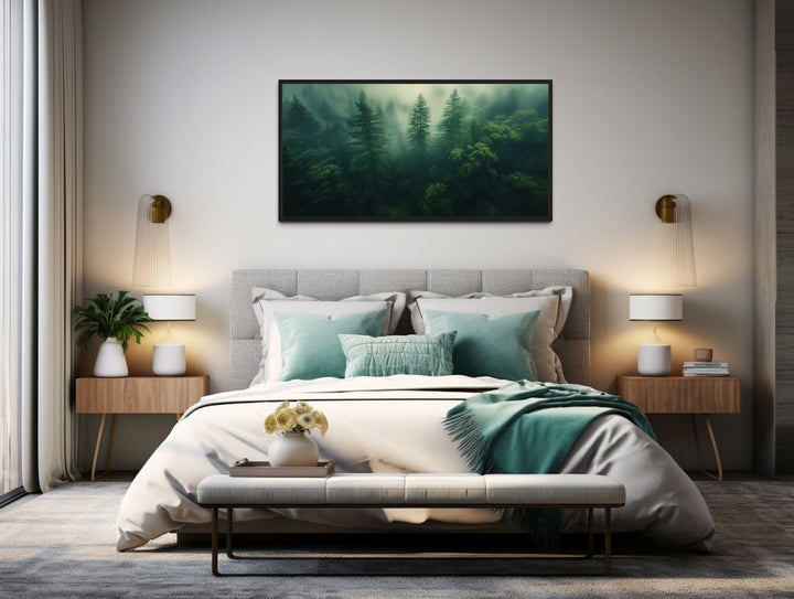 Moody Foggy Forest Framed Canvas Wall Art