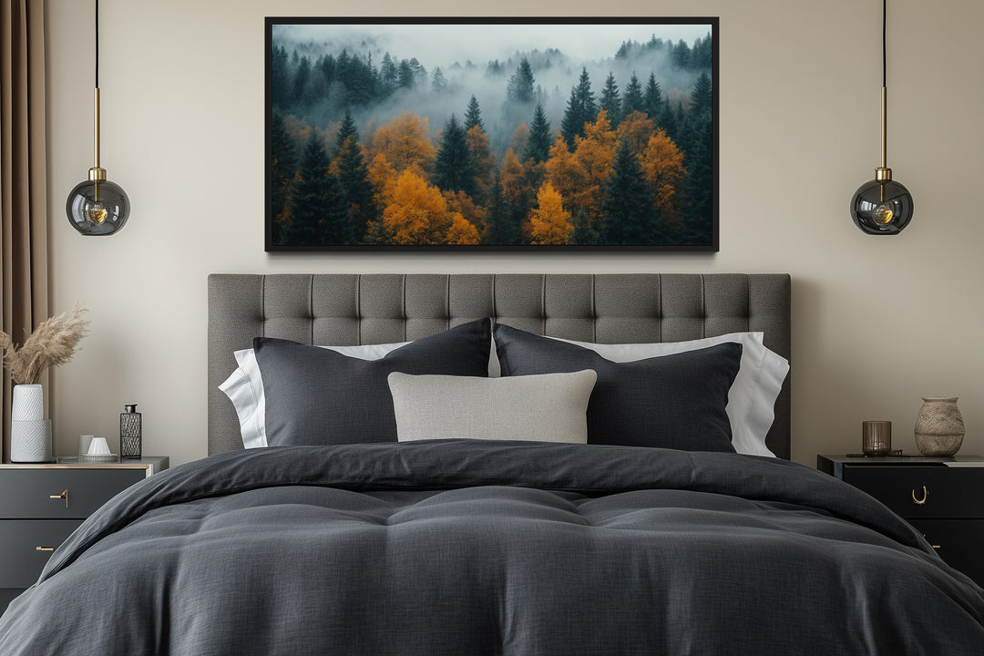 Moody Foggy Forest Framed Canvas Wall Art