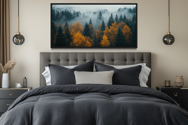 Moody Foggy Forest Framed Canvas Wall Art