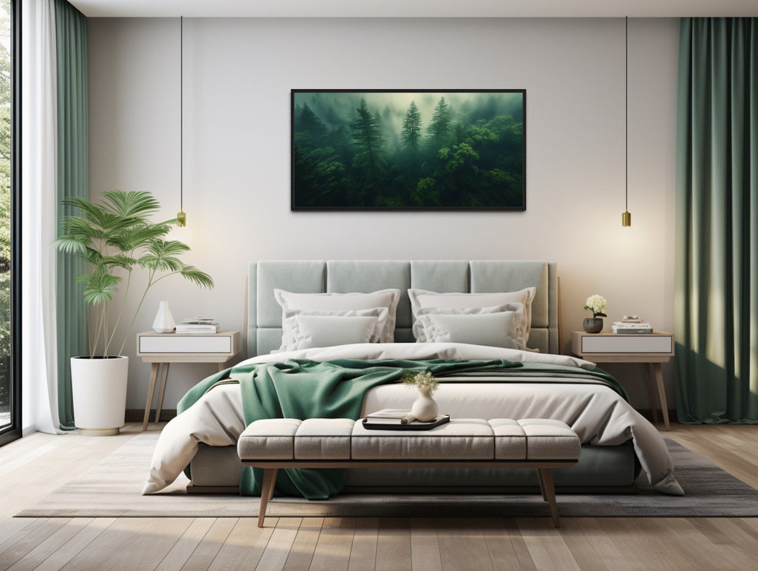 Moody Foggy Forest Framed Canvas Wall Art