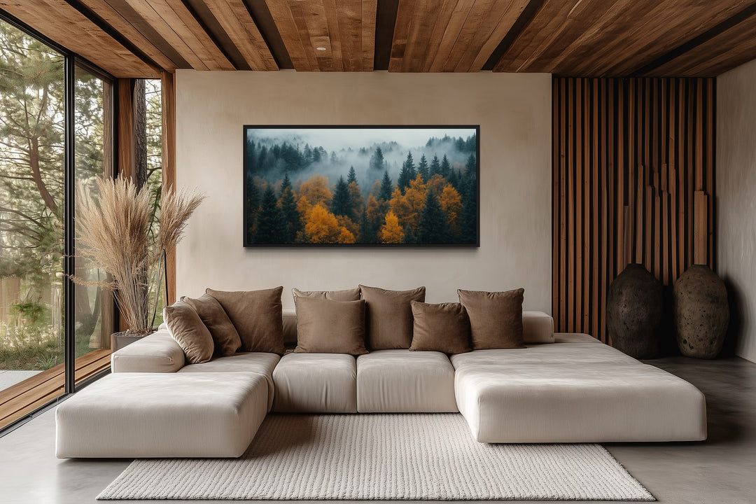 Moody Foggy Forest Framed Canvas Wall Art