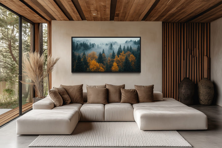 Moody Foggy Forest Framed Canvas Wall Art