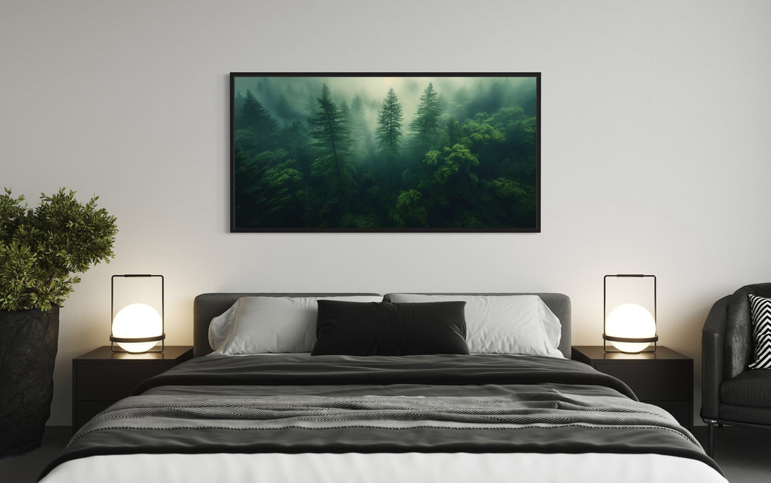 Moody Foggy Forest Framed Canvas Wall Art