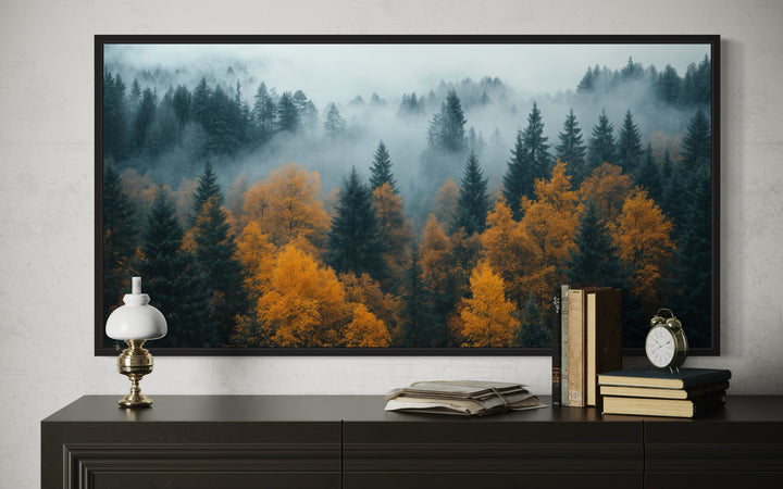 Moody Foggy Forest Framed Canvas Wall Art