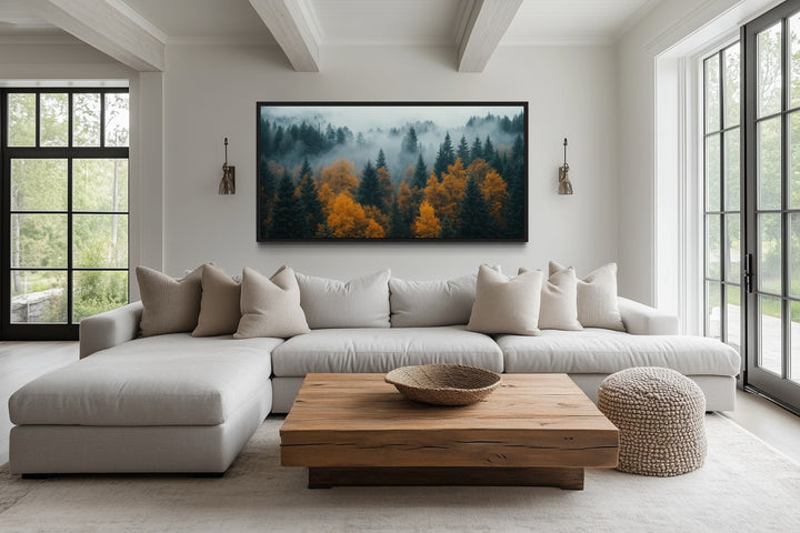 Moody Foggy Forest Framed Canvas Wall Art