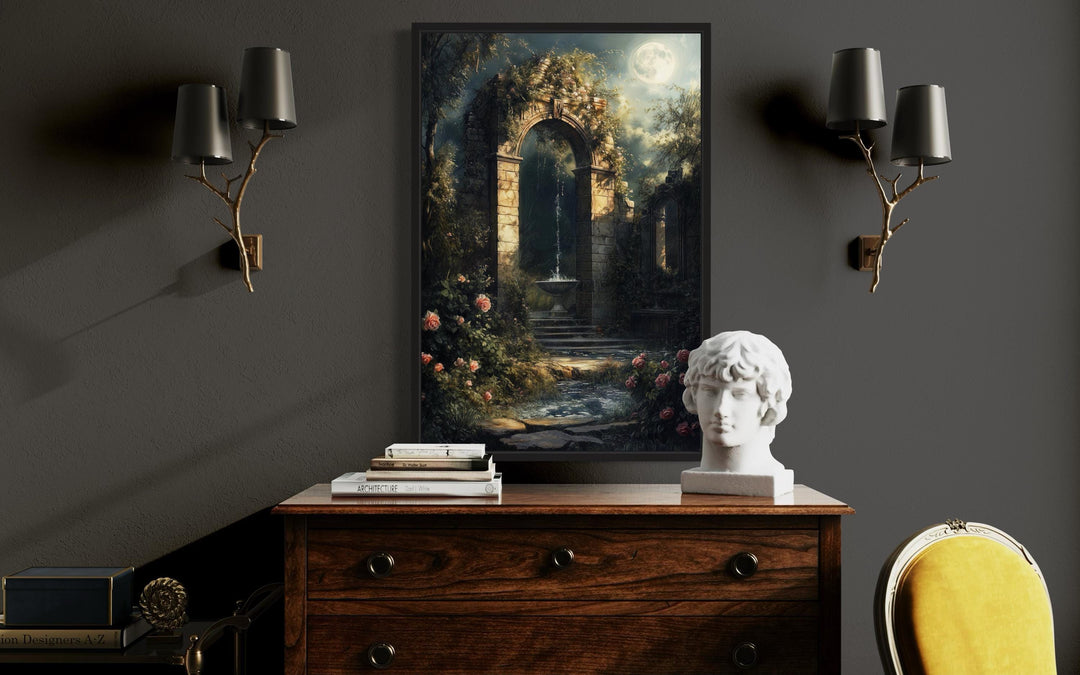 Moody Hidden Dilapidated Garden Under The Moon Wall Art