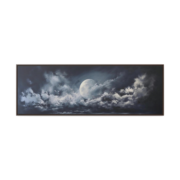 Moon And Cloudy Sky Horizontal Framed Canvas Wall Art