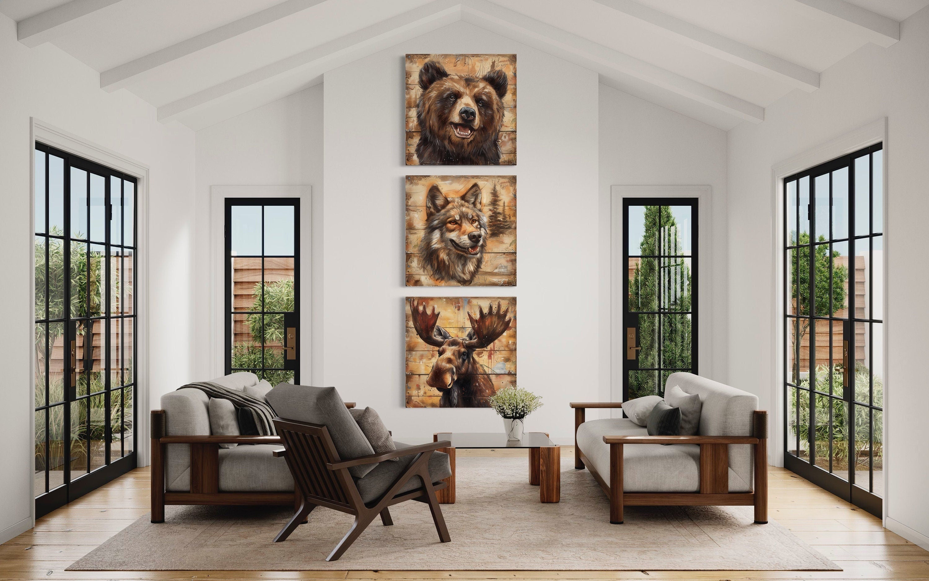 Wildlife Cabin Wall Art: Moose, Bear, Wolf Canvas Prints – Wall