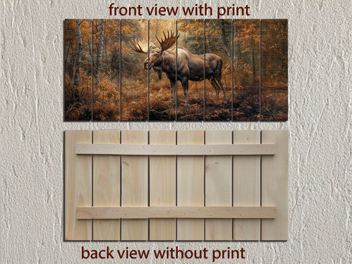Moose In Autumn Forest Distressed Wood Wall Art For Rustic Home or Cabin Decor