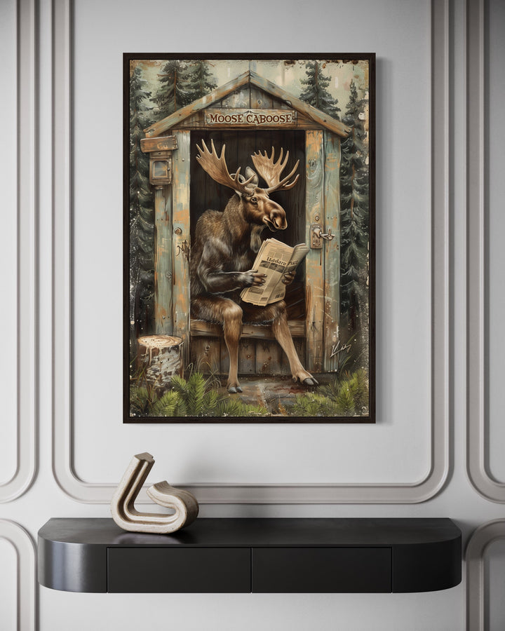 Moose In Outhouse Toilet In The Forest Reading Newspaper Picture