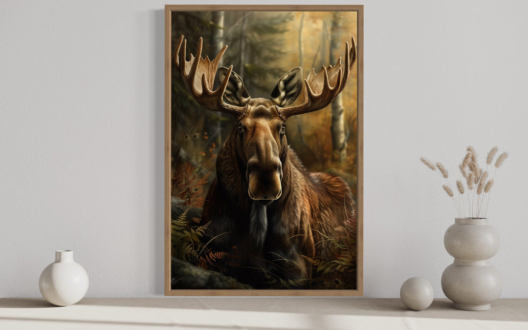 Moose In The Forest Framed Canvas Wall Art