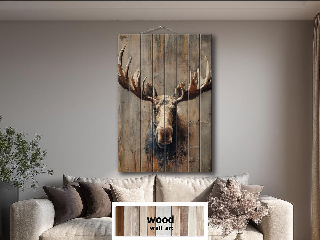 Moose Portrait Distressed Wood Wall Art