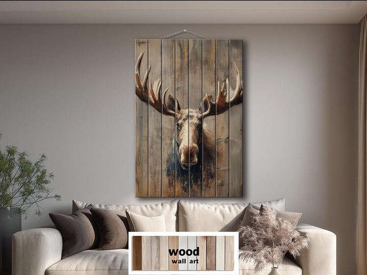 Moose Portrait Distressed Wood Wall Art