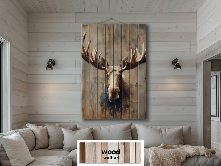 Moose Portrait Distressed Wood Wall Art