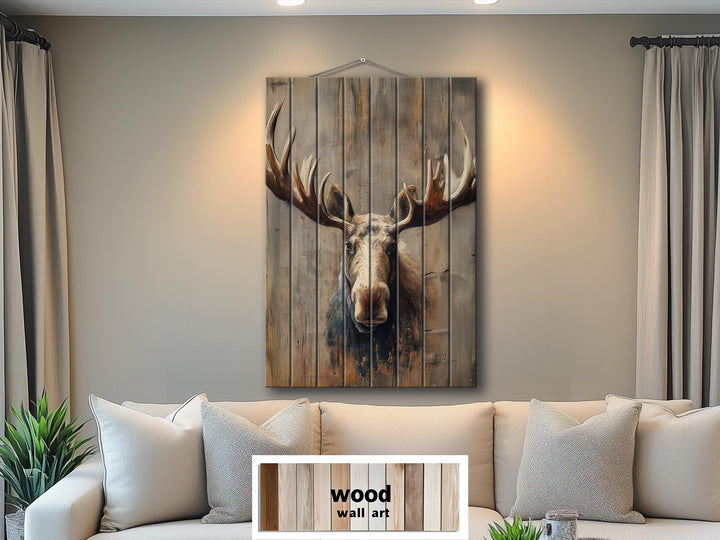 Moose Portrait Distressed Wood Wall Art