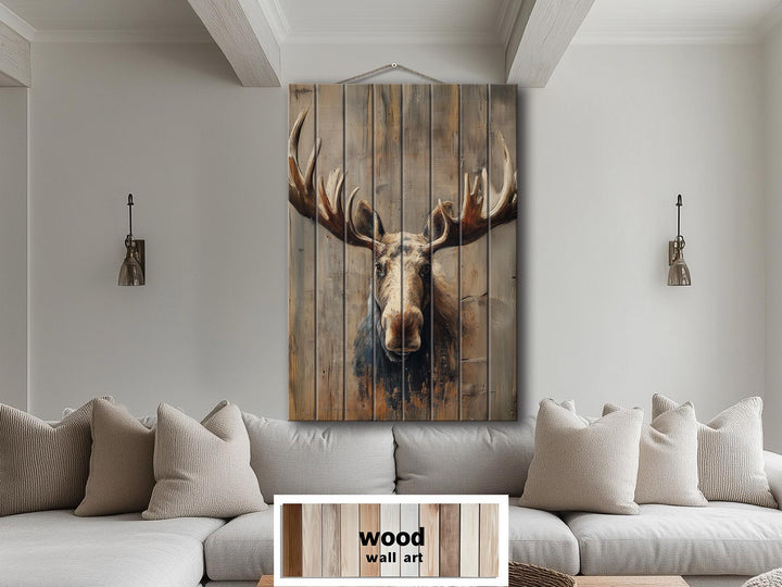 Moose Portrait Distressed Wood Wall Art