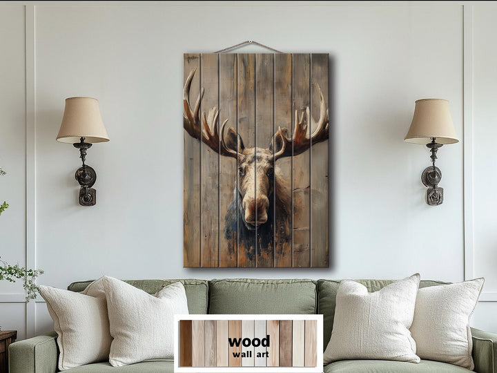 Moose Portrait Distressed Wood Wall Art