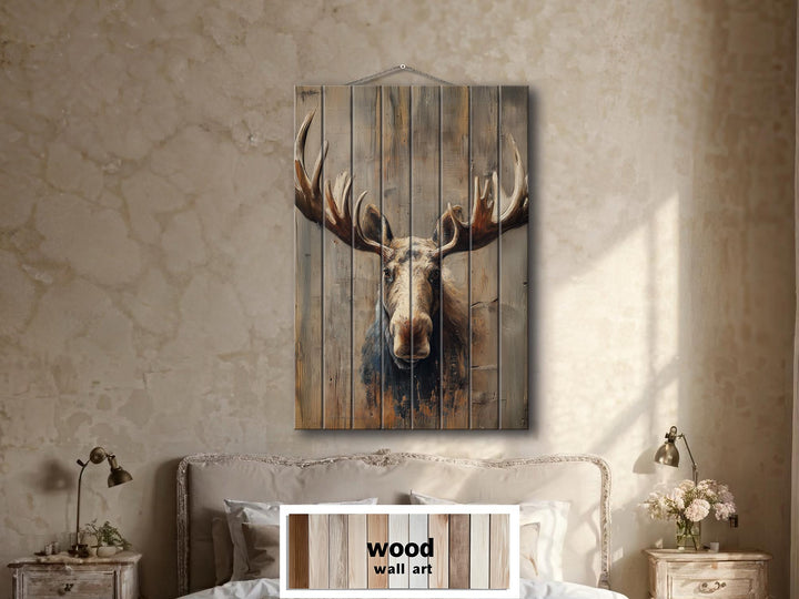 Moose Portrait Distressed Wood Wall Art