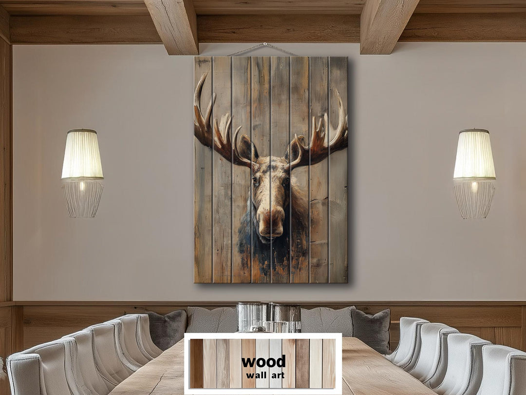 Moose Portrait Distressed Wood Wall Art