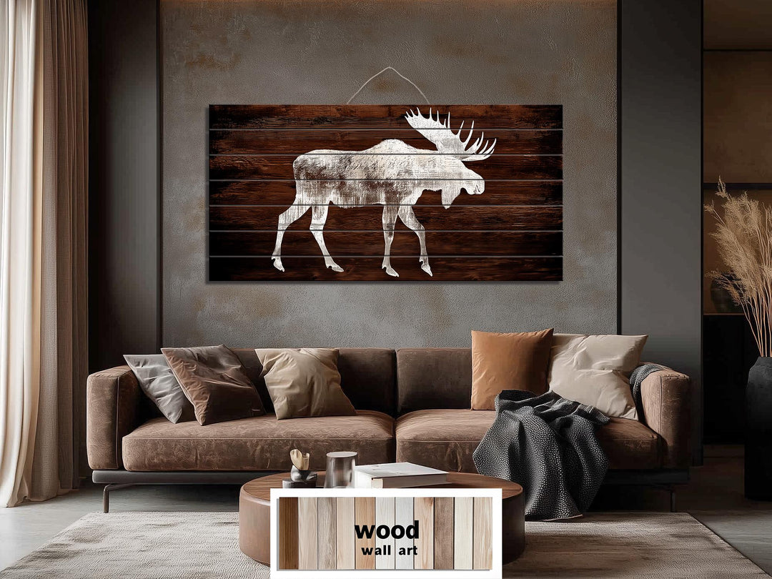 Moose Silhouette Rustic Distressed Wood Wall Art