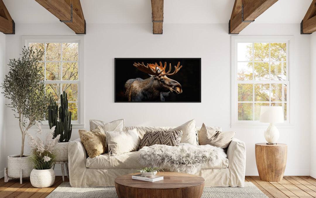Moose Wall Art – Extra Large Framed Canvas for Rustic Cabin Decor