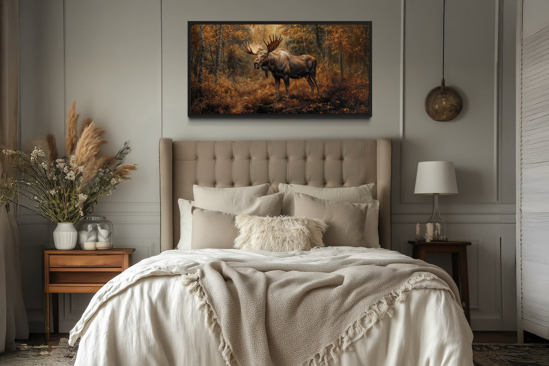 Moose Wall Art - Large Autumn Canvas Print | Rustic Cabin Decor With Warm Colors