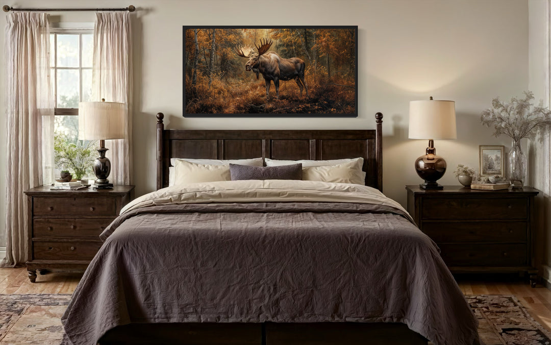 Moose Wall Art - Large Autumn Canvas Print | Rustic Cabin Decor With Warm Colors