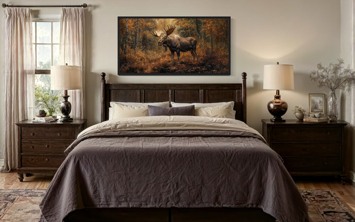 Moose Wall Art - Large Autumn Canvas Print | Rustic Cabin Decor With Warm Colors