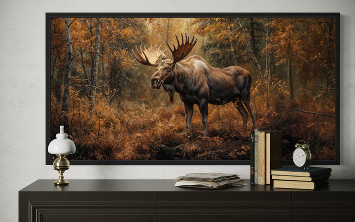 Moose Wall Art - Large Autumn Canvas Print | Rustic Cabin Decor With Warm Colors