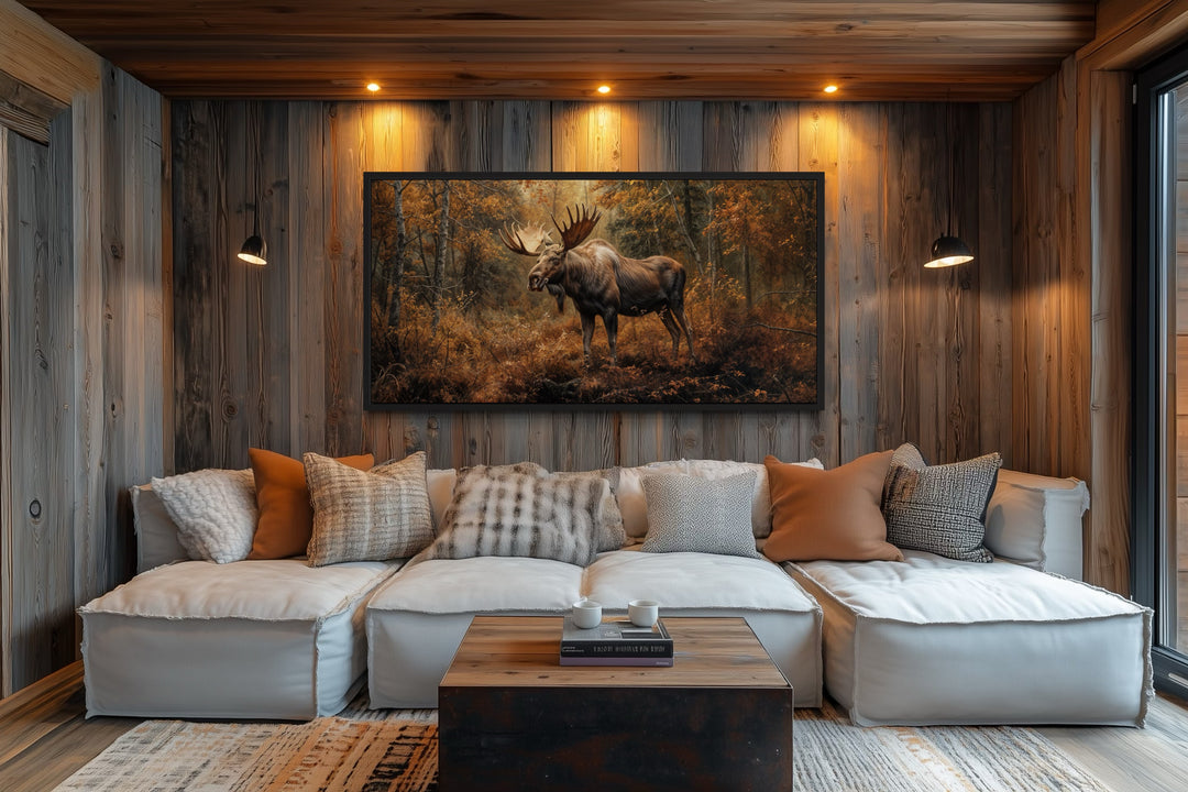 Moose Wall Art - Large Autumn Canvas Print | Rustic Cabin Decor With Warm Colors