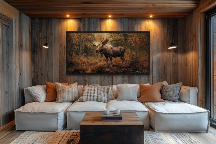 Moose Wall Art - Large Autumn Canvas Print | Rustic Cabin Decor With Warm Colors