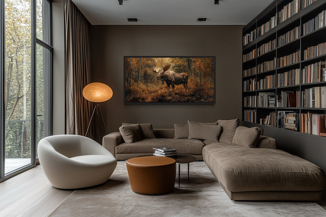 Moose Wall Art - Large Autumn Canvas Print | Rustic Cabin Decor With Warm Colors