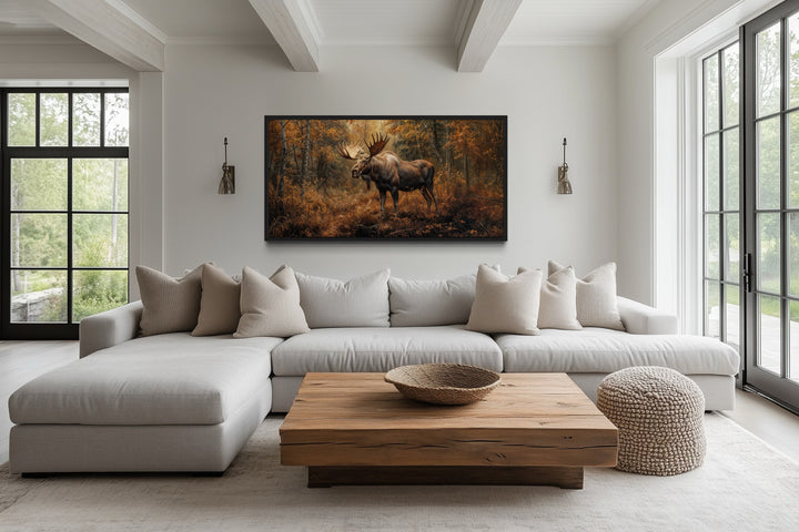 Moose Wall Art - Large Autumn Canvas Print | Rustic Cabin Decor With Warm Colors