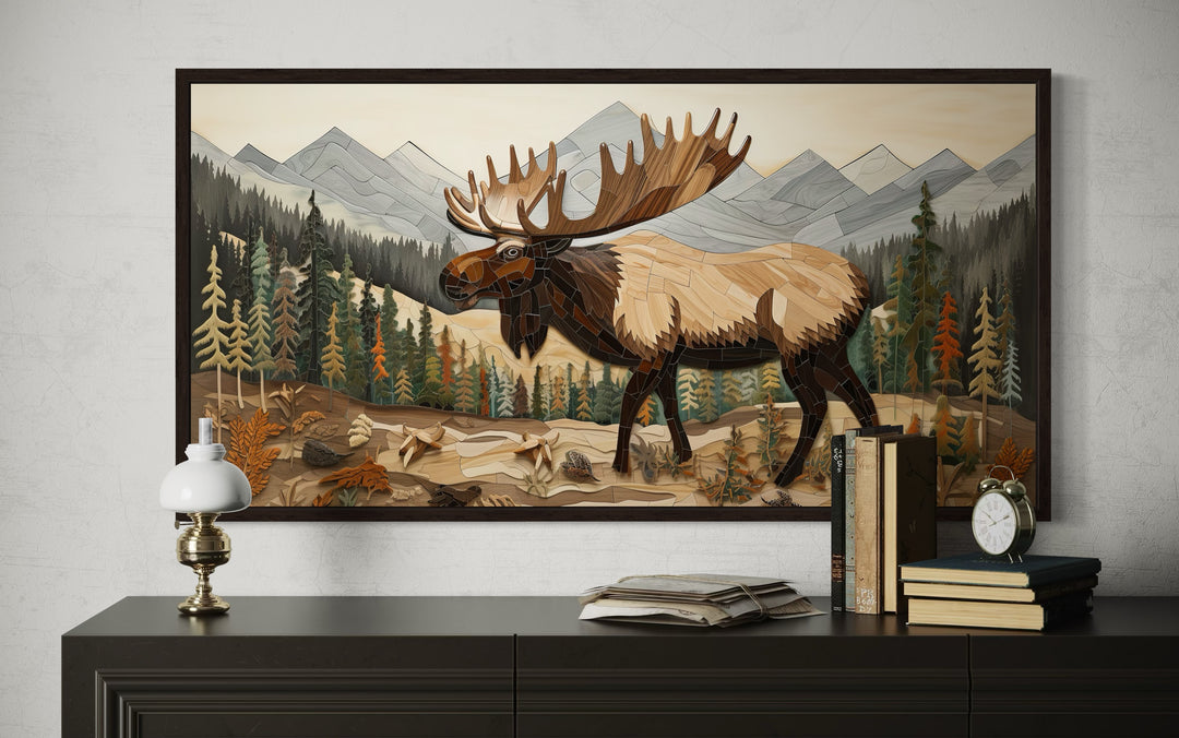 Moose Wall Art - Rustic Cabin Wall Decor Framed Wildlife Canvas Print