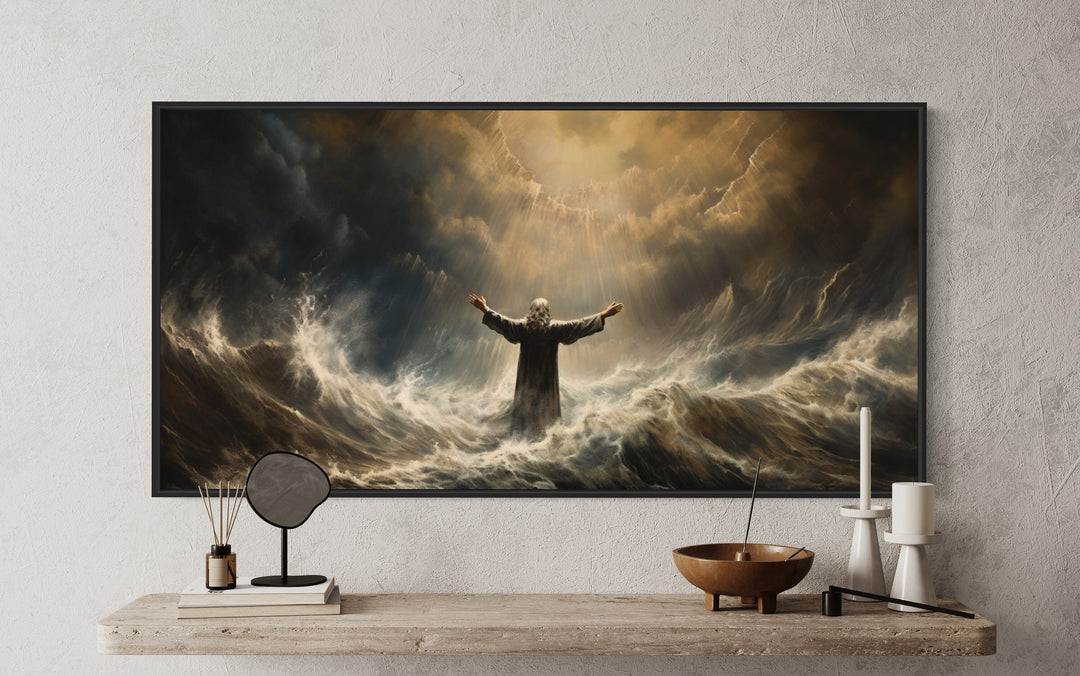 Moses Parting The Sea Framed Canvas Wall Art