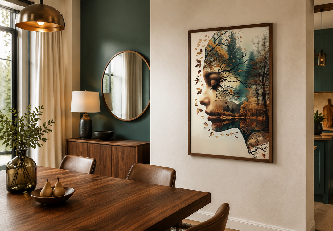 Mother Nature Spiritual Framed Canvas Wall Art featuring a woman's profile blended with a forest.