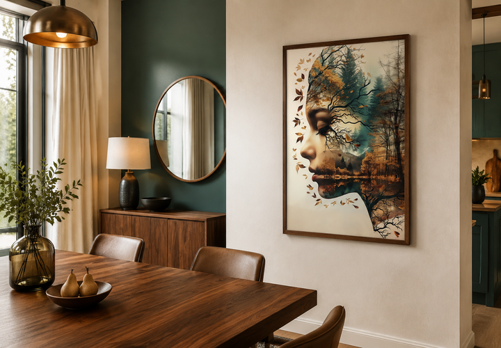 Mother Nature Spiritual Framed Canvas Wall Art featuring a woman's profile blended with a forest.