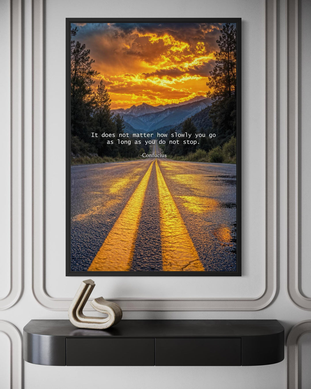 Motivational Quote Canvas – Inspirational Office Wall Art with Sunset Landscape and Confucius Quote
