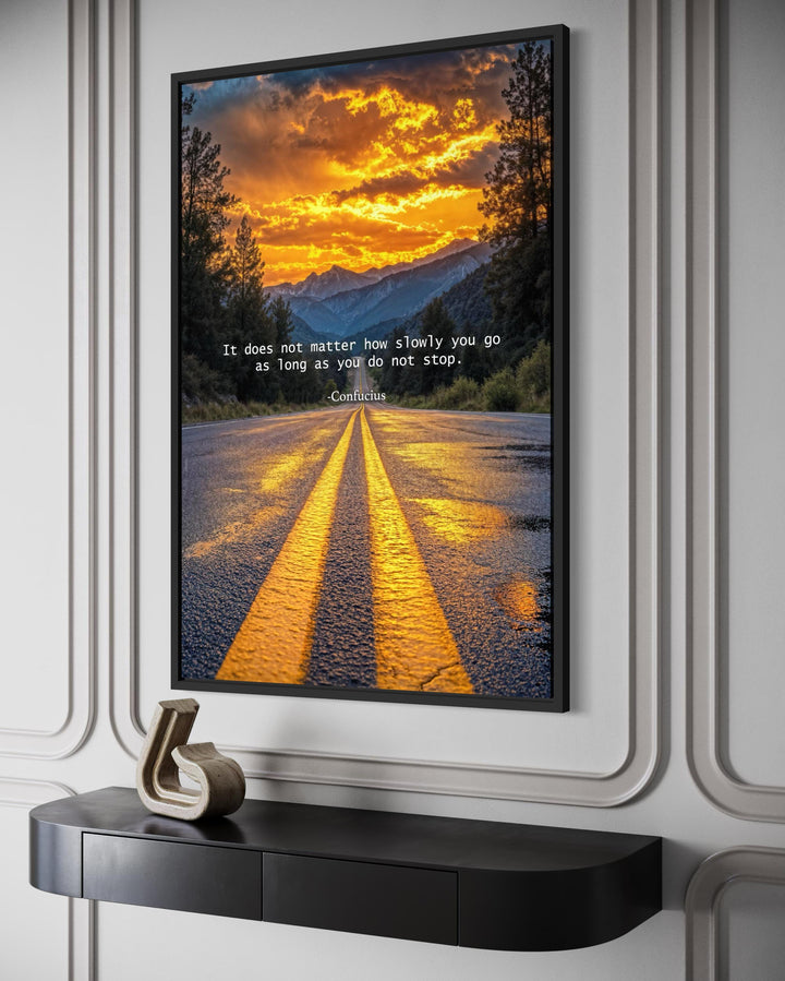Motivational Quote Canvas – Inspirational Office Wall Art with Sunset Landscape and Confucius Quote