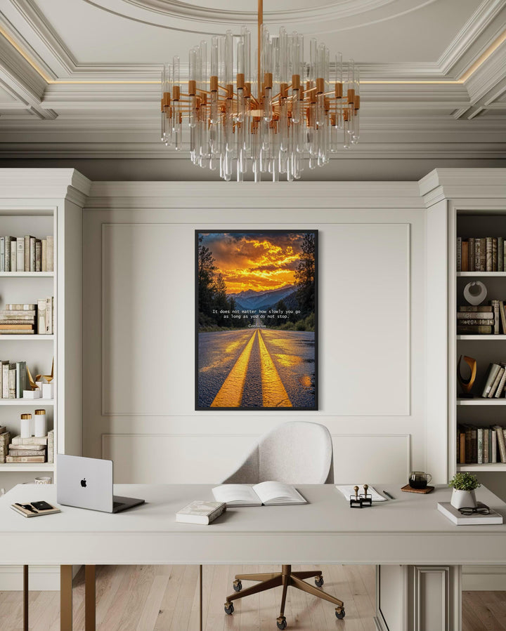 Motivational Quote Canvas – Inspirational Office Wall Art with Sunset Landscape and Confucius Quote