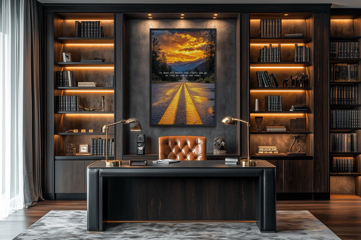 Motivational Quote Canvas – Inspirational Office Wall Art with Sunset Landscape and Confucius Quote