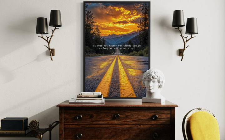 Motivational Quote Canvas – Inspirational Office Wall Art with Sunset Landscape and Confucius Quote